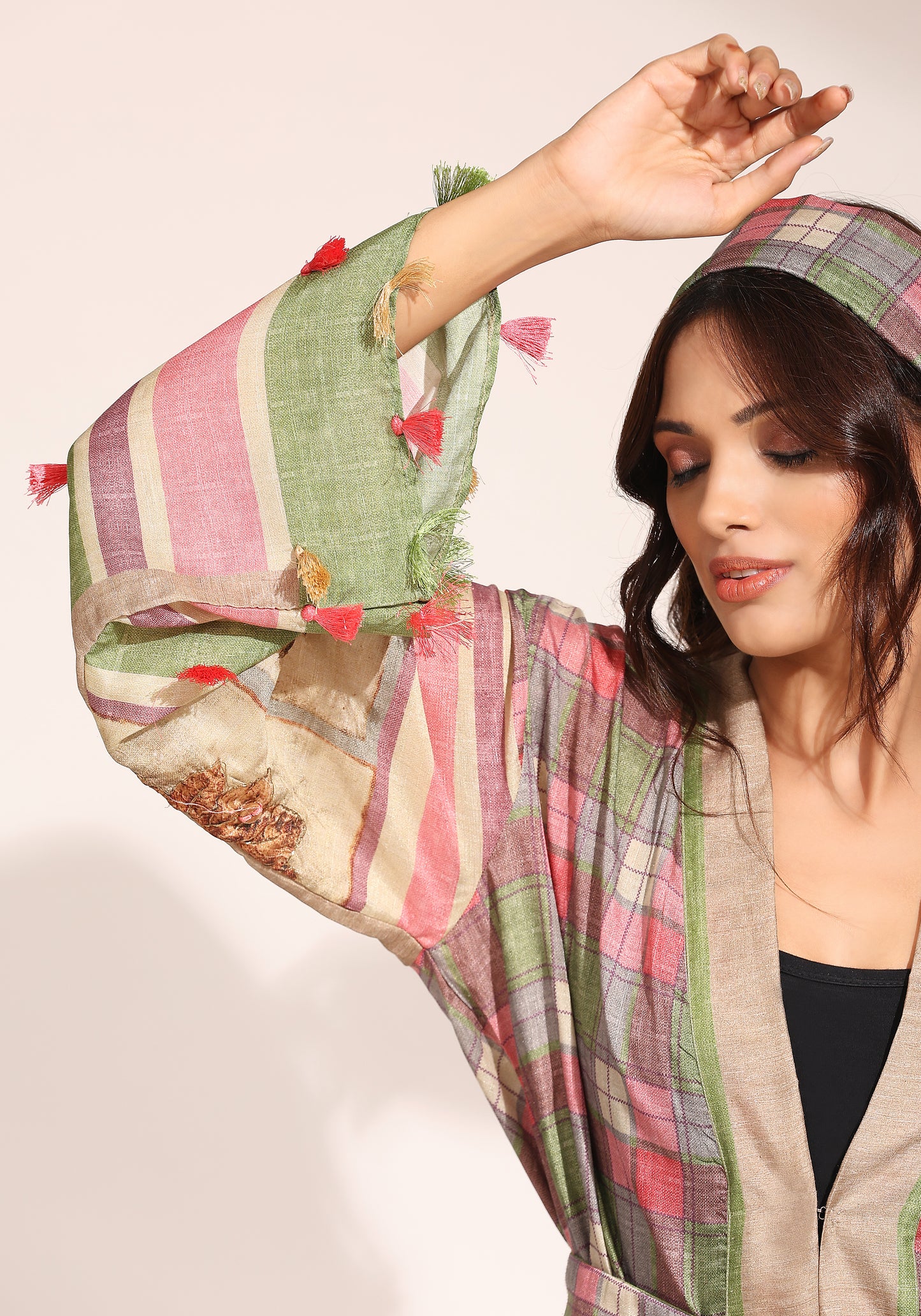 Embroidered Silk Saree Wrap Jacket - Gingham Flora