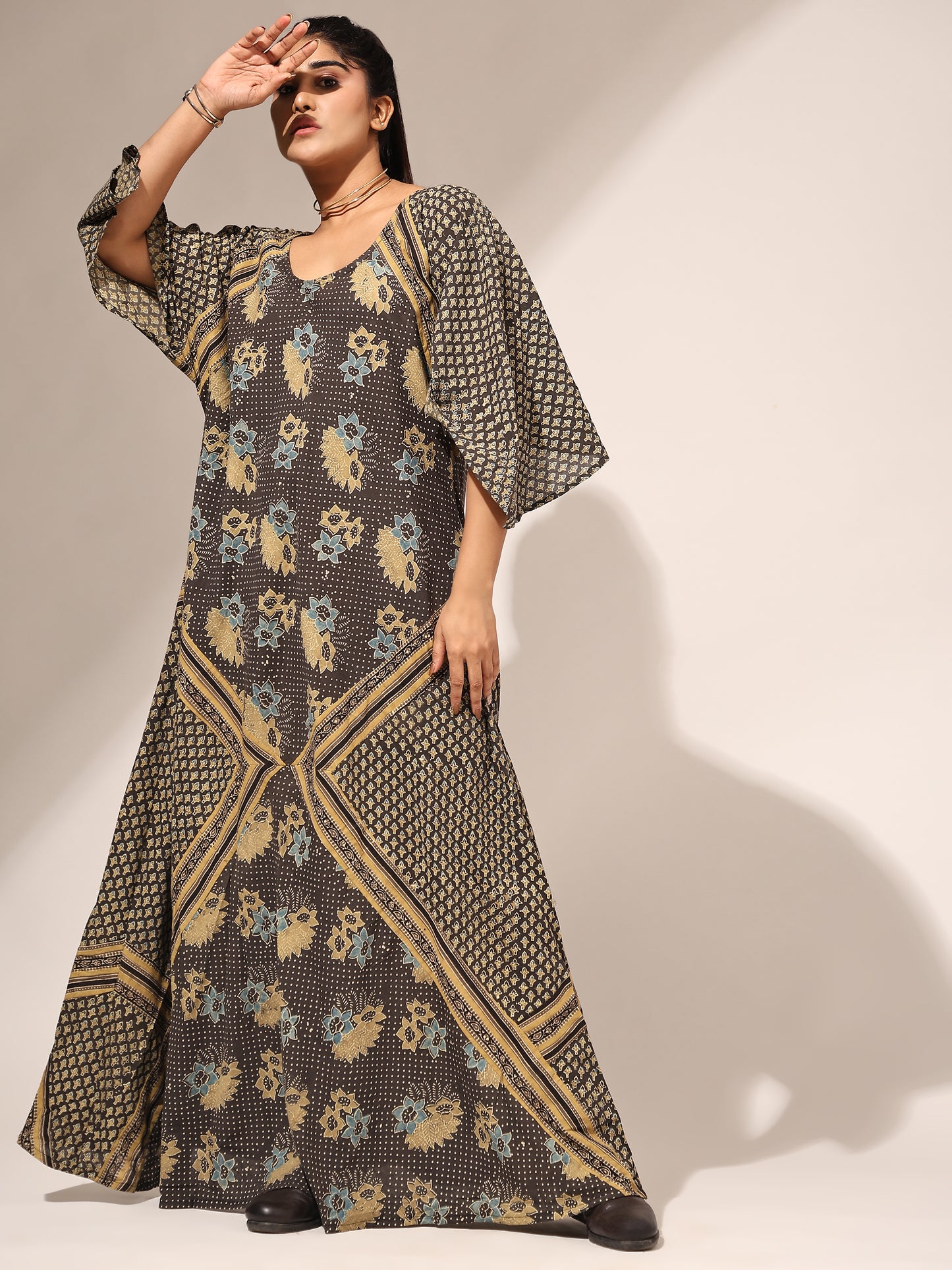 Bias Cut Ajrakh Blockprint Maxi Dress - 2 Colors