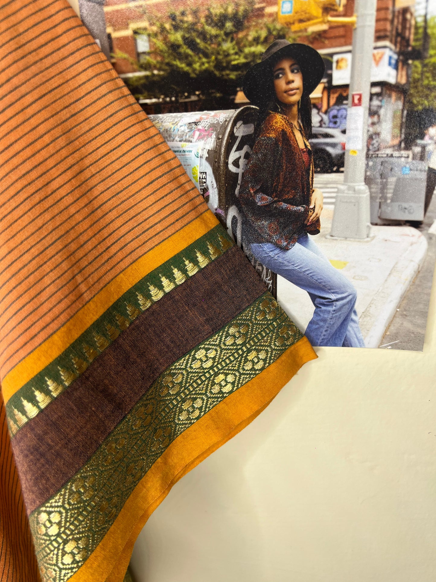 South Indian Cotton Saree Kaftan Dress - Orange Zest