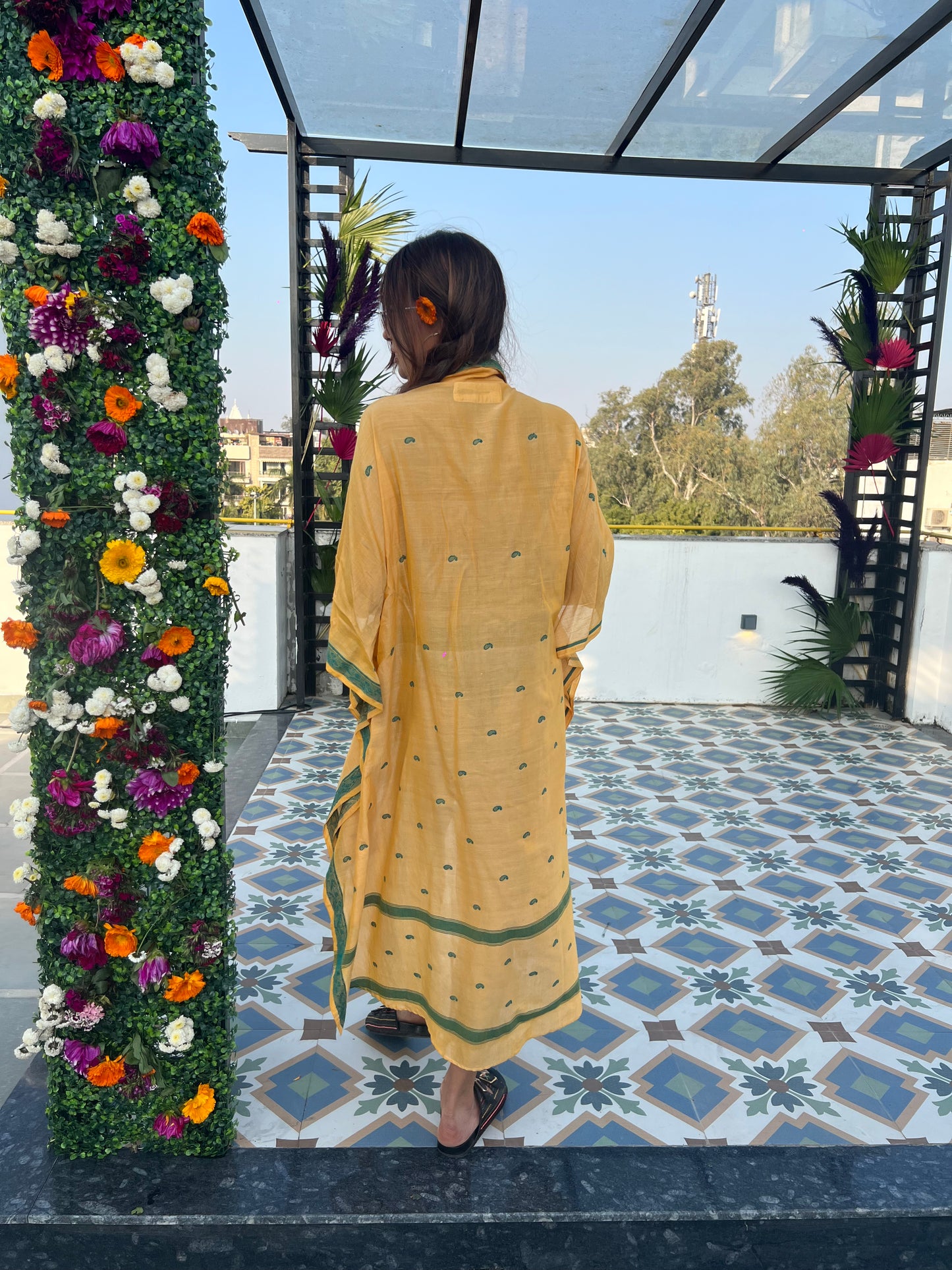 South Indian Cotton Saree Kaftan Dress - Limoncello