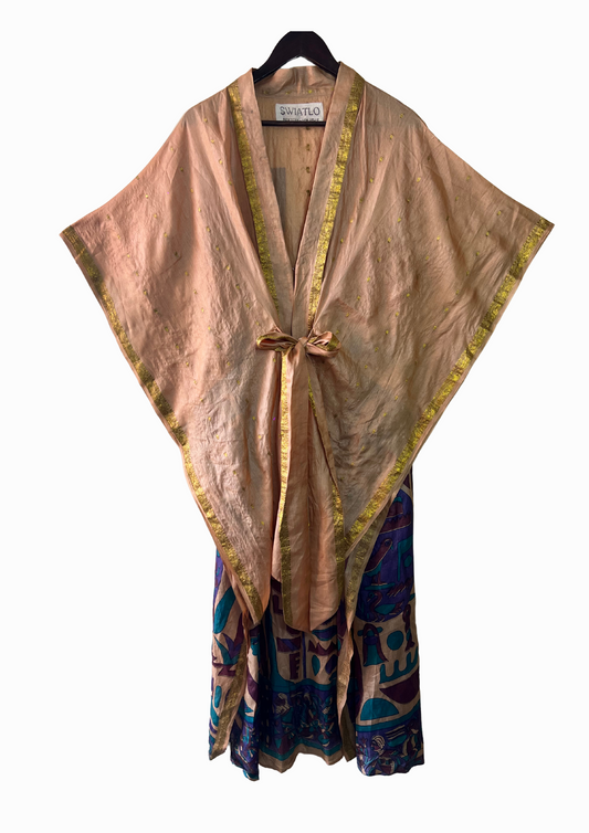 Silk Saree Kaftan Dress - Horus Hieroglyphs