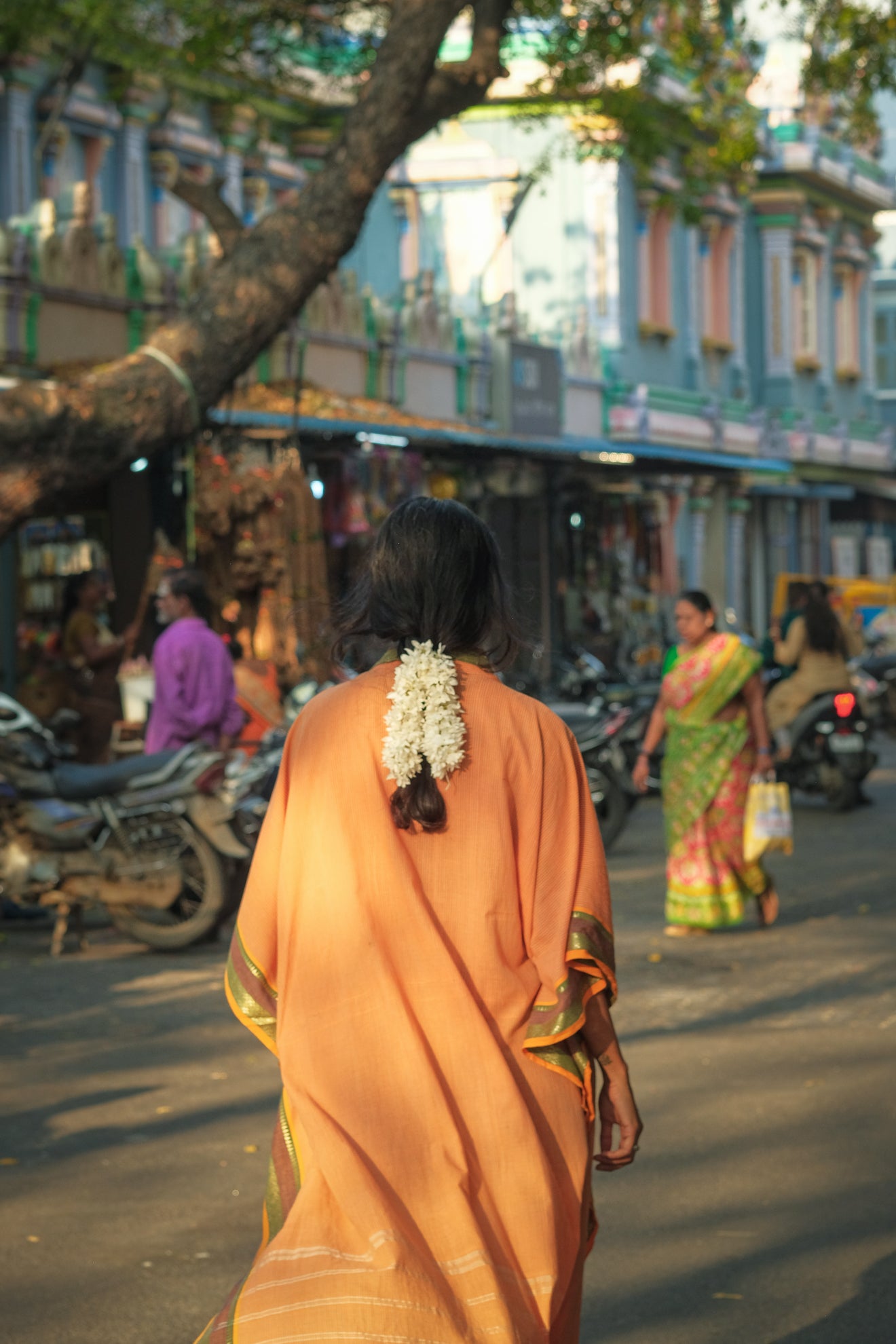 South Indian Cotton Saree Kaftan Dress - Orange Zest