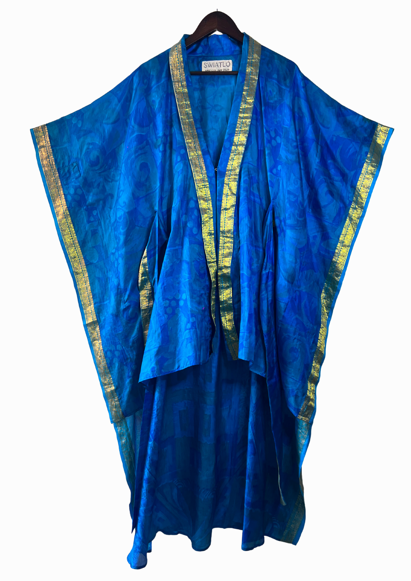 Silk Saree Kaftan Dress - Cerulean Zari