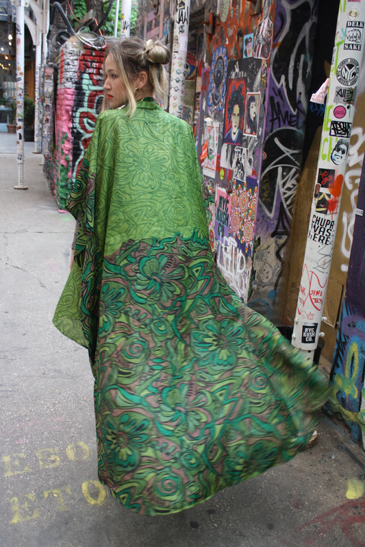 Silk Saree Kaftan Dress - Green Dreams