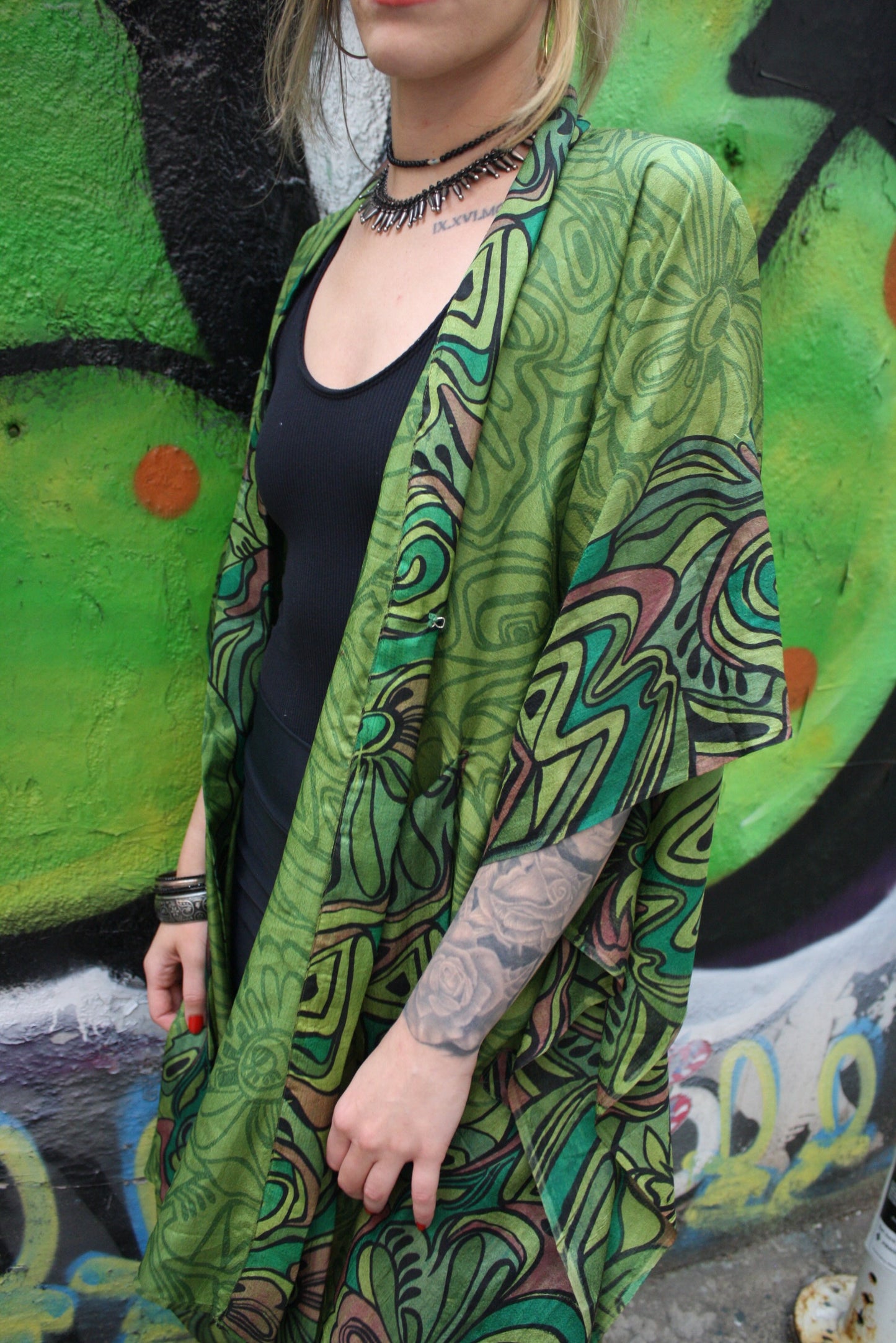 Silk Saree Kaftan Dress - Green Dreams