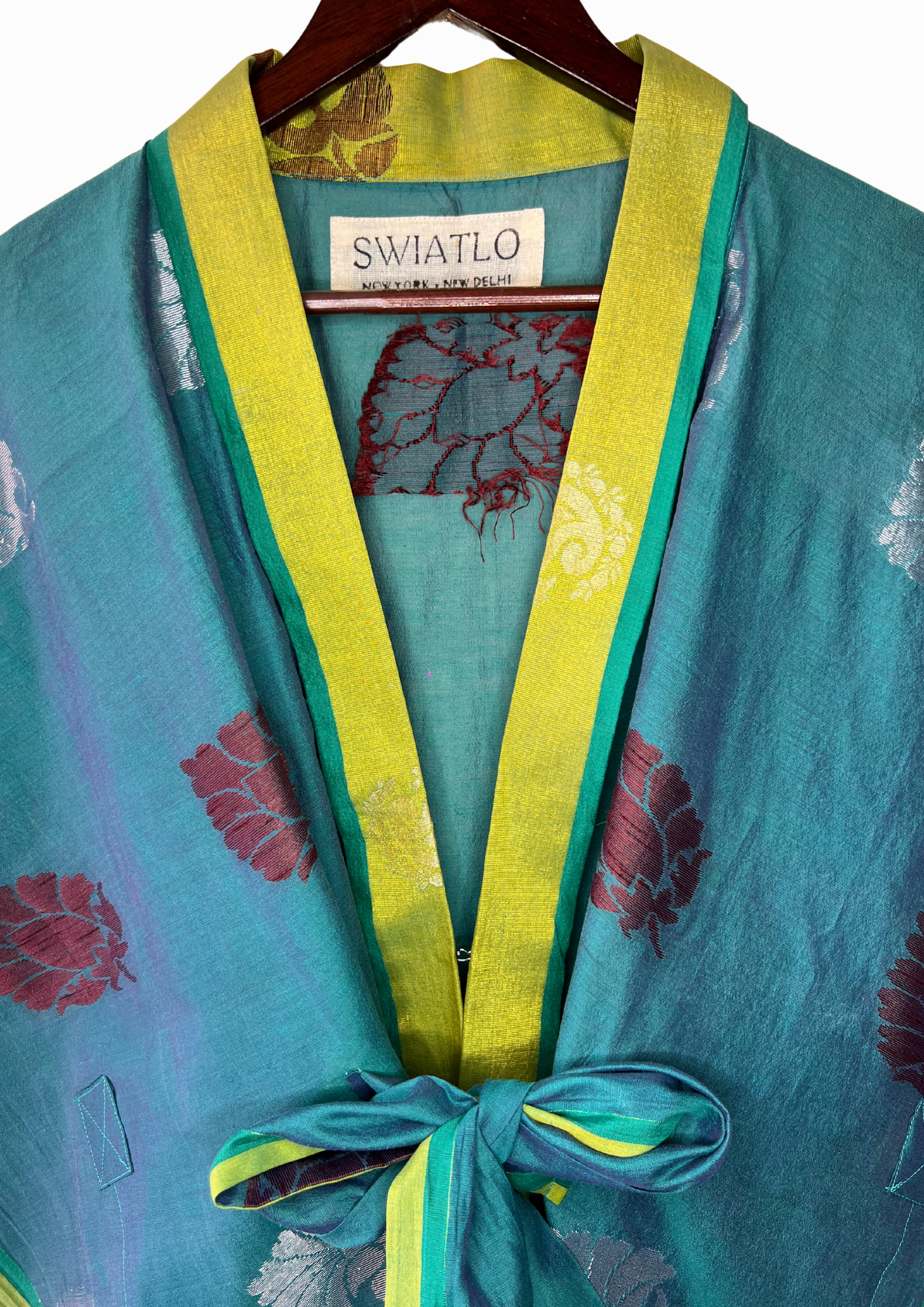 Silk Saree Kaftan Dress - Teal Green Brocade
