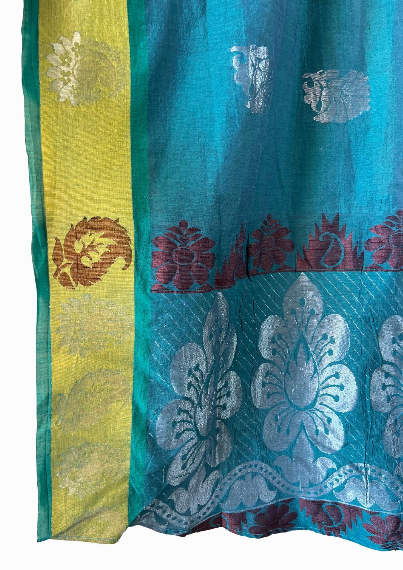 Silk Saree Kaftan Dress - Teal Green Brocade