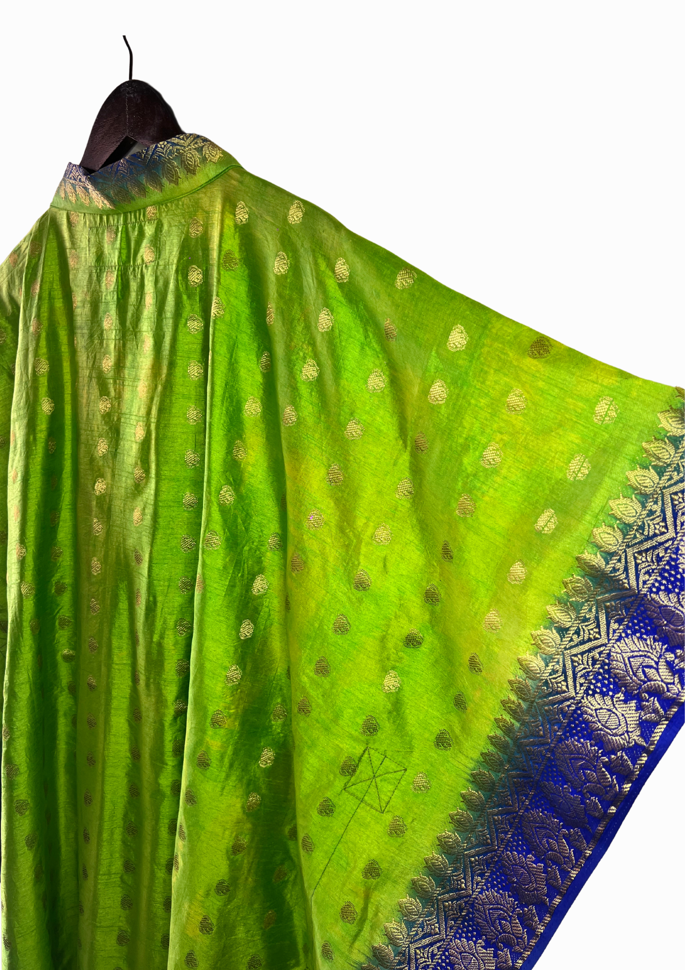 Silk Saree Kaftan Dress - Bright Brocade with Tassels