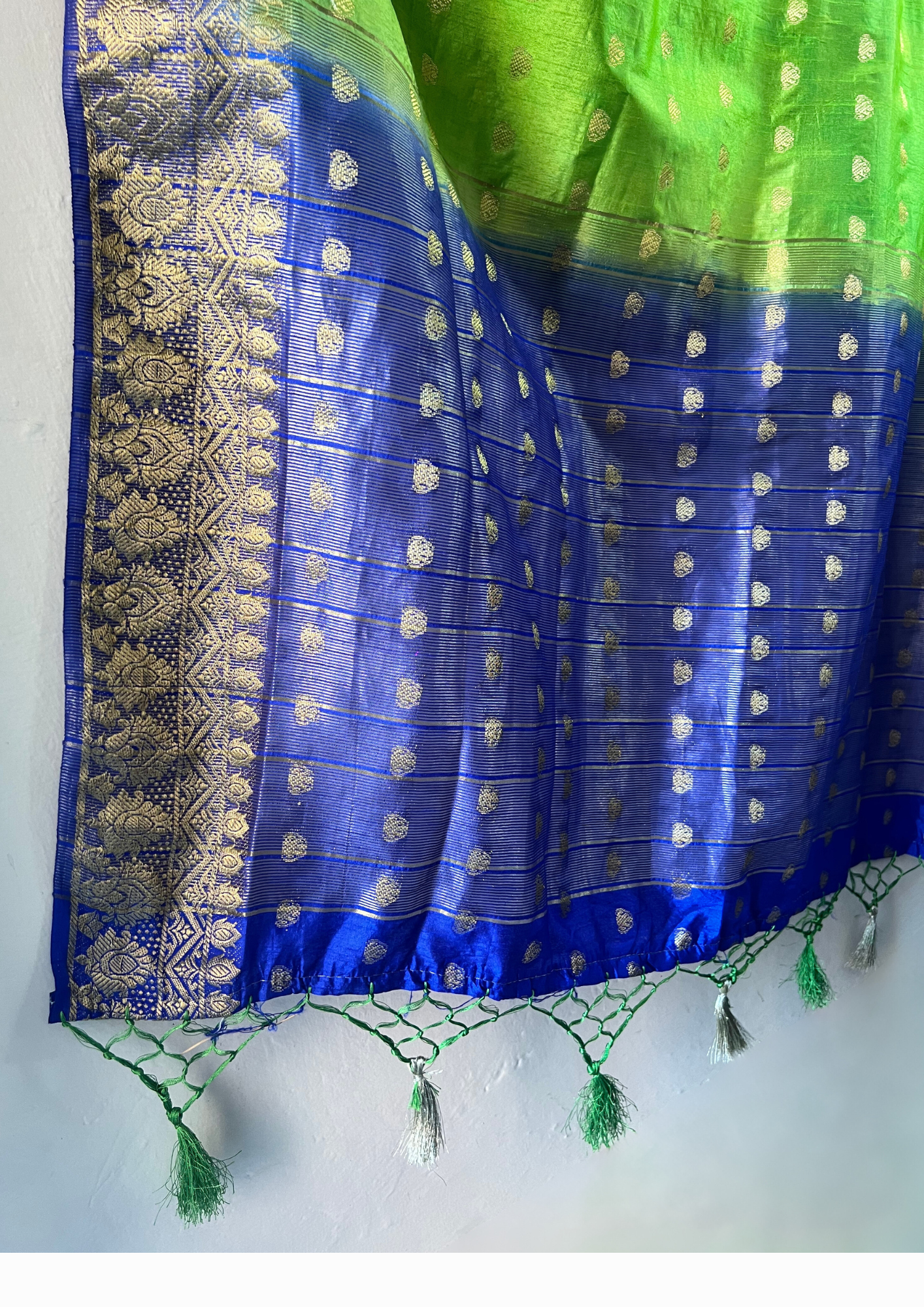 Silk Saree Kaftan Dress - Bright Brocade with Tassels