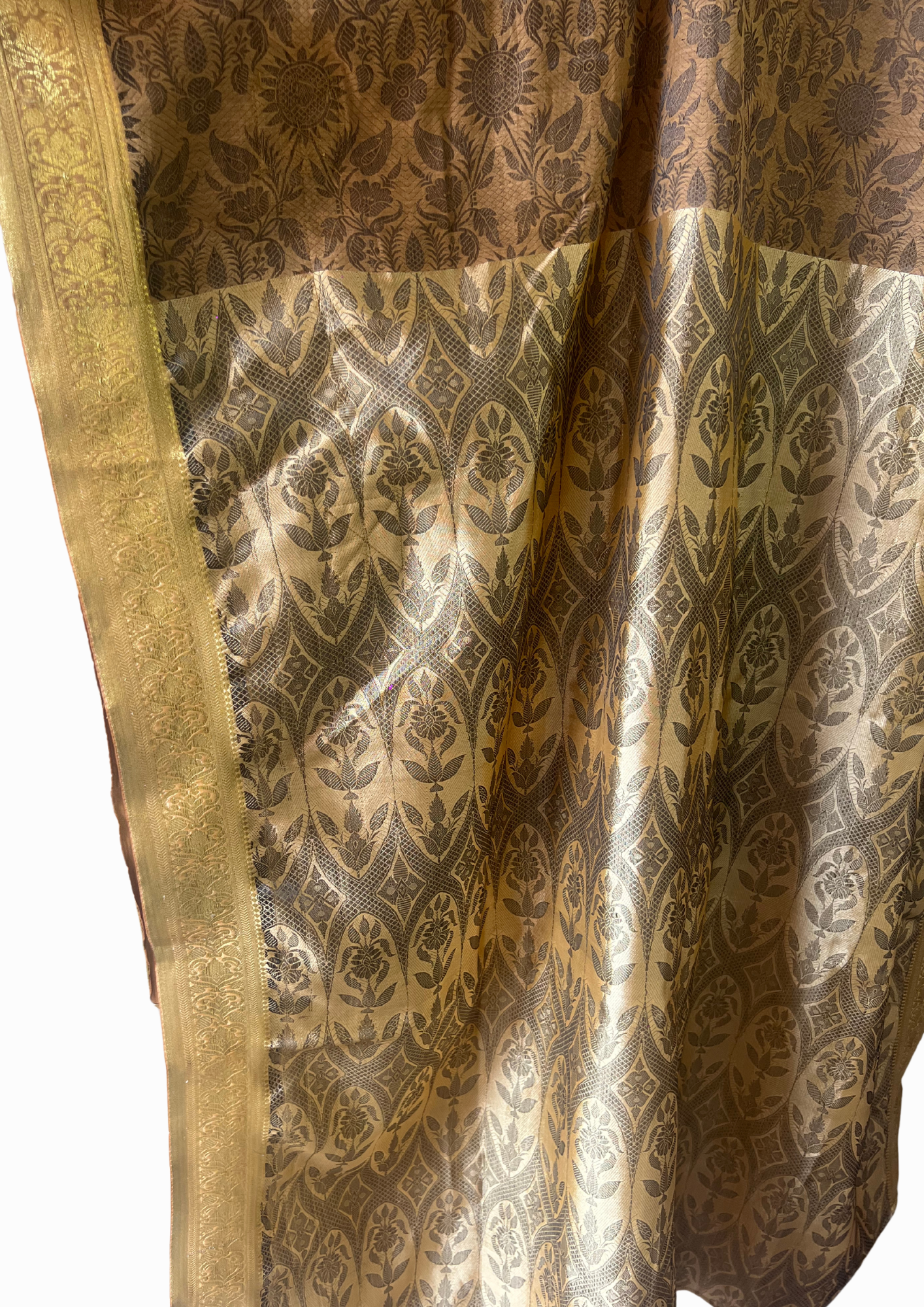 Silk Saree Kaftan Dress - Black and Gold Shine