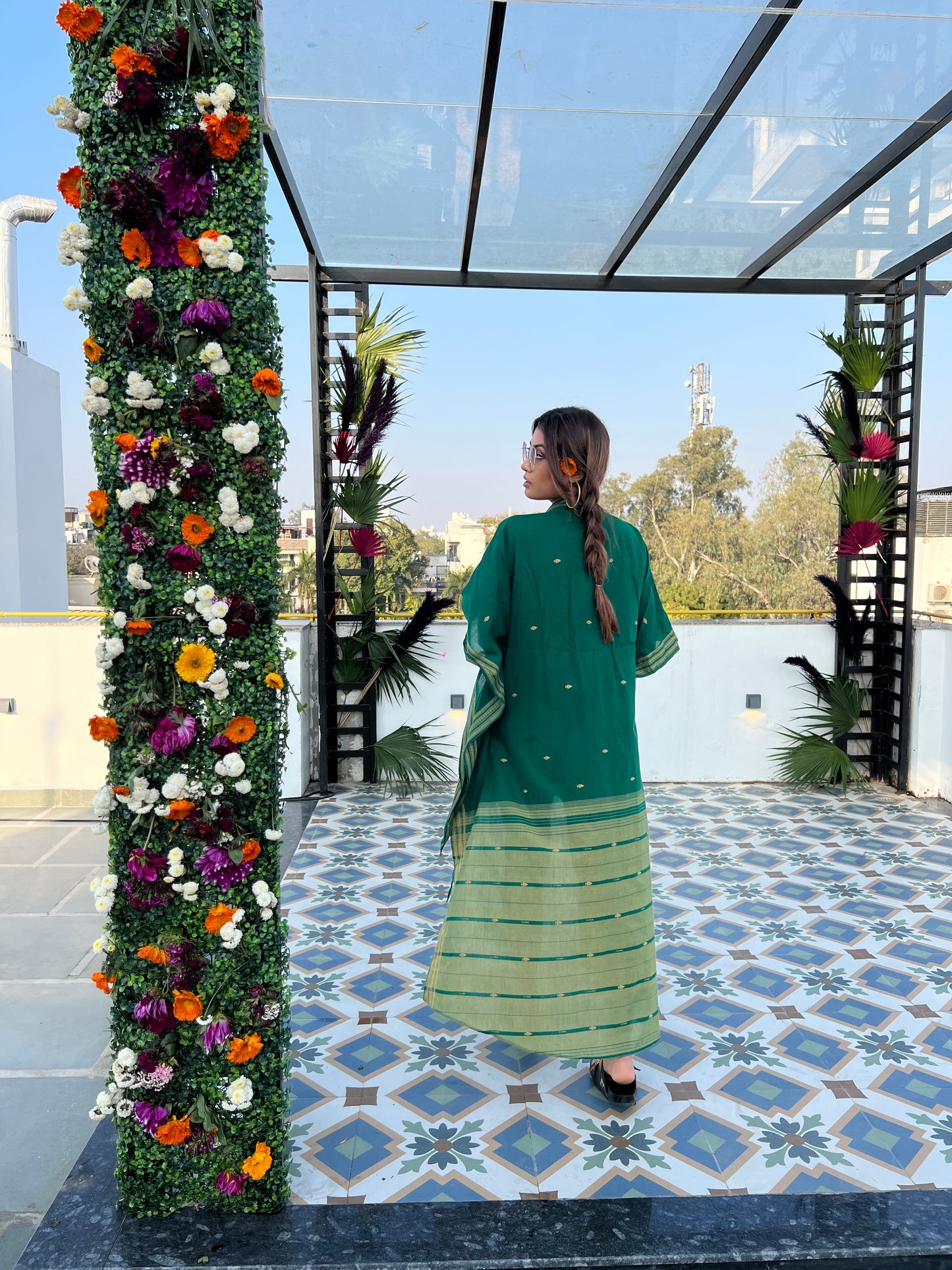 South Indian Cotton Saree Kaftan Dress - Gilded Jade